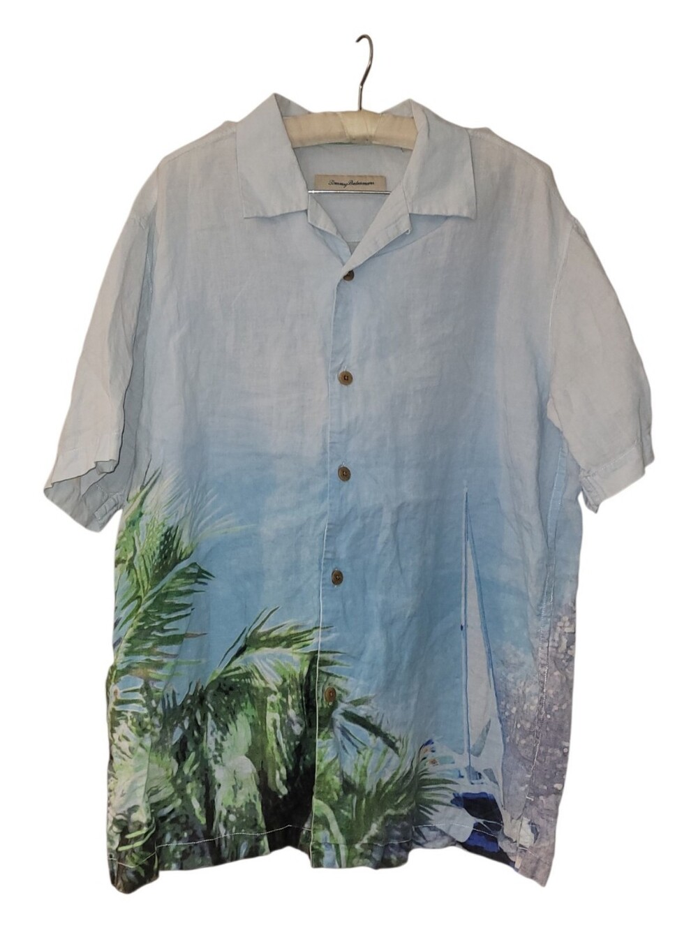 Tammy Bahama Linen Tropical Print Short Sleeved Button Down Shirt M